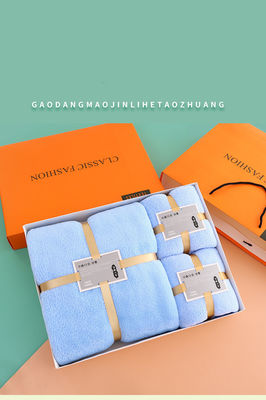 3 Pieces Bath Towel Gift Set Adult Coral Velvet Towel with Box and Microfiber Towels