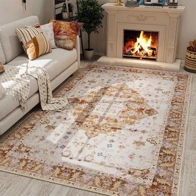 Cushioned Vintage Area Rug for Home Floor Non Slip and Washable Living Room Carpet