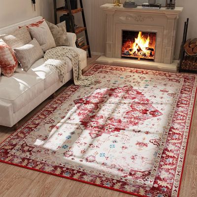 Cushioned Vintage Area Rug for Home Floor Non Slip and Washable Living Room Carpet