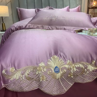 125gsm Washed Silk Embroidery 4pcs Bedding Sets King Size European Style Collections