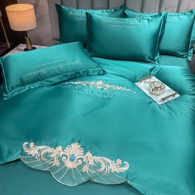 125gsm Washed Silk Embroidery 4pcs Bedding Sets King Size European Style Collections