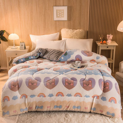 Customized Logo Bedspread Quilt Velvet Embroidery Warm Thick Quilt Winter Quilt Plush Ready