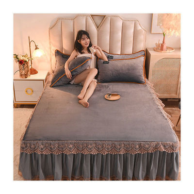 Adult Child Comfort Fleece Flannel Bed Skirt Set Floral Print Double Layer Bedspread