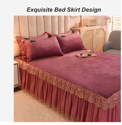 Adult Child Comfort Fleece Flannel Bed Skirt Set Floral Print Double Layer Bedspread