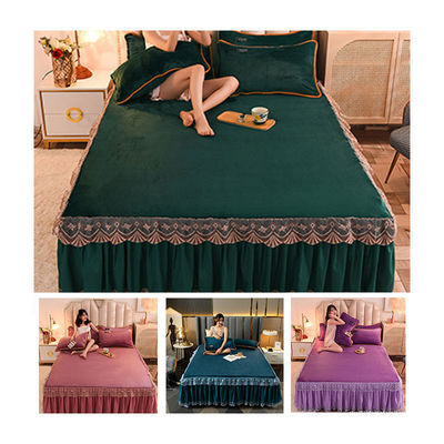 Adult Child Comfort Fleece Flannel Bed Skirt Set Floral Print Double Layer Bedspread