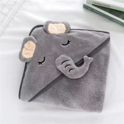 Cartoon Animal Kids Soft Microfiber Coral Fleece Hooded Bath Towel for Boys and Girls