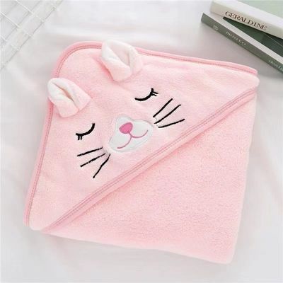 Cartoon Animal Kids Soft Microfiber Coral Fleece Hooded Bath Towel for Boys and Girls