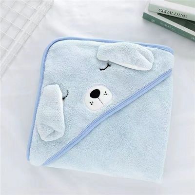 Cartoon Animal Kids Soft Microfiber Coral Fleece Hooded Bath Towel for Boys and Girls