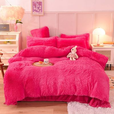 Customizable Modern Style Rainbow Color Faux Fur Velvet Fluffy Plush Soft Bedding Set