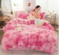 Full Size Bedding Set with Plant Pattern and Reactive Printing in Mink Velvet Material