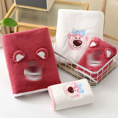 3D Strawberry Bear Towel Bath Towel Coral Fleece Soft Absorbent Children's Bath Towel