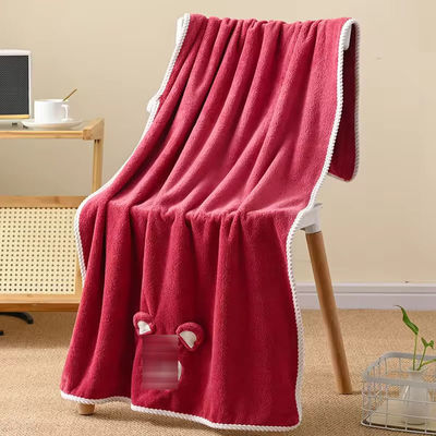 3D Strawberry Bear Towel Bath Towel Coral Fleece Soft Absorbent Children's Bath Towel