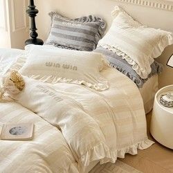 Customized Logo Custom Christmas Embroidery Washed Cotton Silk Four Pieces Bedding Set