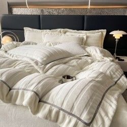 Customized Logo Custom Christmas Embroidery Washed Cotton Silk Four Pieces Bedding Set