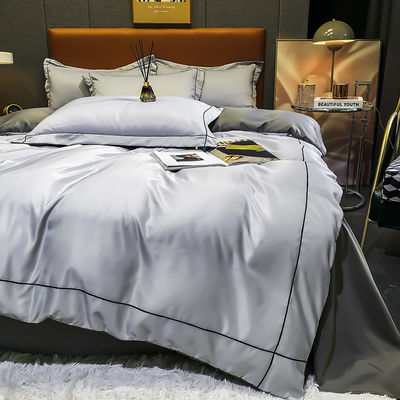 Custom Solid Color Washing Silk Quilt Cover Full Size Duvet Cover Bed Sheet Set with 1