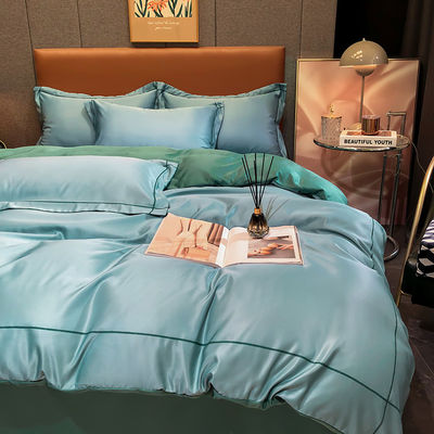 Custom Solid Color Washing Silk Quilt Cover Full Size Duvet Cover Bed Sheet Set with 1