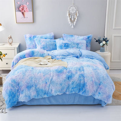 Blue Tie Dye Gradient Luxury Shaggy Duvet Bedding Set with 133x72 Fabric Density