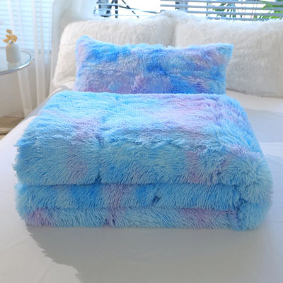 Blue Tie Dye Gradient Luxury Shaggy Duvet Bedding Set with 133x72 Fabric Density