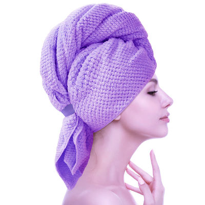 Large Women's Hair Drying Elastic Band Towel Microfiber Wrap with Solid Color Pattern
