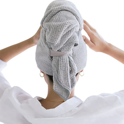 Large Women's Hair Drying Elastic Band Towel Microfiber Wrap with Solid Color Pattern