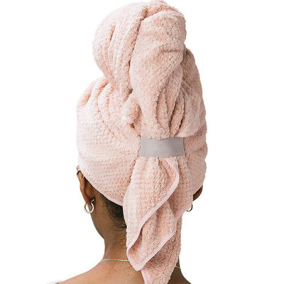 Large Women's Hair Drying Elastic Band Towel Microfiber Wrap with Solid Color Pattern