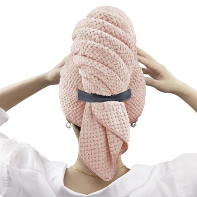 Large Women's Hair Drying Elastic Band Towel Microfiber Wrap with Solid Color Pattern