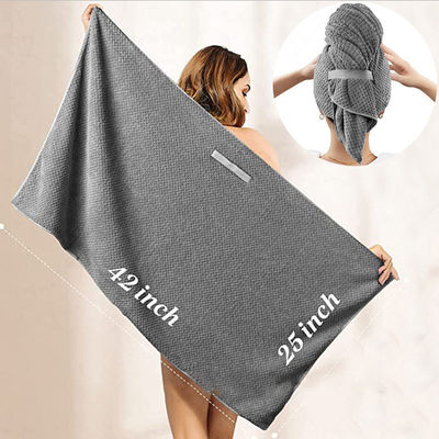 Large Women's Hair Drying Elastic Band Towel Microfiber Wrap with Solid Color Pattern