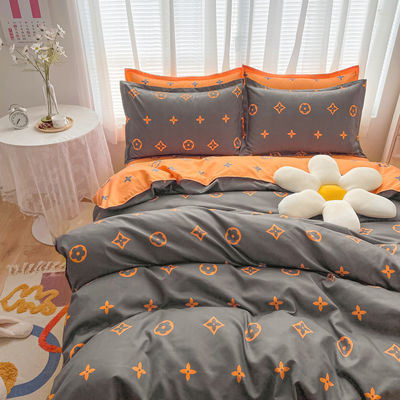 200TC Washed Cotton Luxury Printed Polyester Duvet Cover Bed Sheet Bedding Set for King