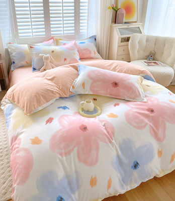200TC Washed Cotton Luxury Printed Polyester Duvet Cover Bed Sheet Bedding Set for King