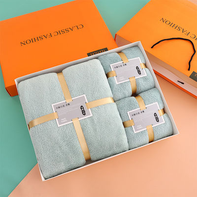 All Ages Bath Towel Set with 140*70cm Size and Custom Face Towel in Soft Coral Fleece