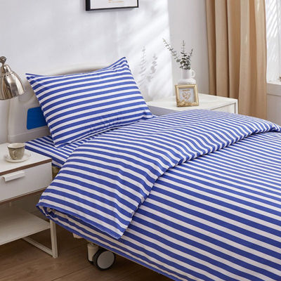 Customized Hospital Medical Fitted Bedding Set Solid Striped 100% Cotton Fabric 3 Piece