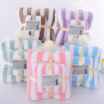 Two-piece Absorbent Coral Fleece Bath Towel Set for in Pink Blue Green Purple or Brown