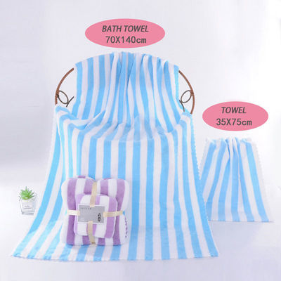Two-piece Absorbent Coral Fleece Bath Towel Set for in Pink Blue Green Purple or Brown