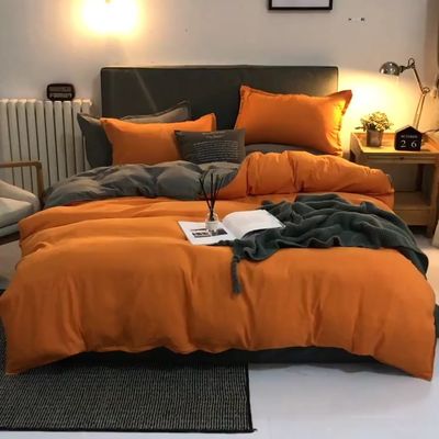 King Size Luxury Bedding in Solid Color Linen and Microfiber Comforter European Style