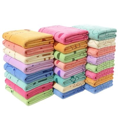 Square Kids Bath Towel Set 3 Pcs Towels with Cartoon Rabbit Print and Polyester Fiber