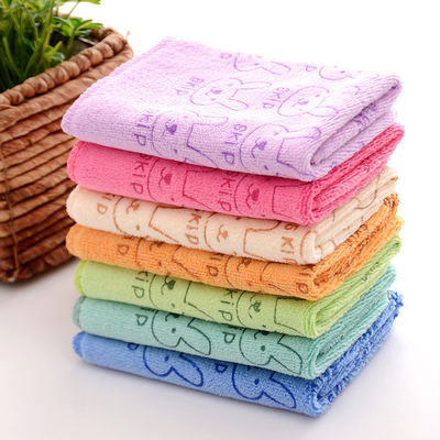 Square Kids Bath Towel Set 3 Pcs Towels with Cartoon Rabbit Print and Polyester Fiber