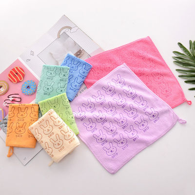Square Kids Bath Towel Set 3 Pcs Towels with Cartoon Rabbit Print and Polyester Fiber
