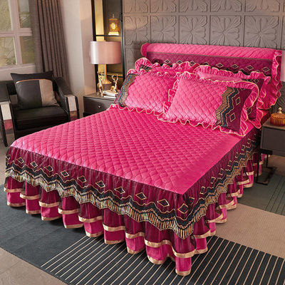 Custom Printed Bed Sheets Embroidery Lace Bed Skirt for European and American Style
