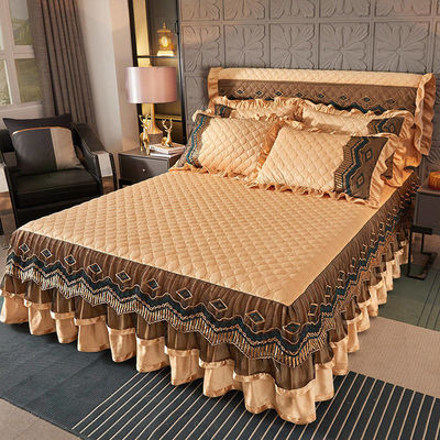 Custom Printed Bed Sheets Embroidery Lace Bed Skirt for European and American Style