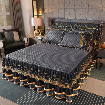 Custom Printed Bed Sheets Embroidery Lace Bed Skirt for European and American Style