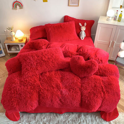Plain Dyed Modern Solid Color Mink Velvet Four-piece Set Winter Plush Warm Bedding Set