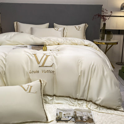 Luxury Embroidery Washed Cotton Silk 4 Pcs King Size Bedding Set for Elegant Home Decor