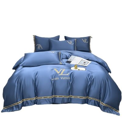 Luxury Embroidery Washed Cotton Silk 4 Pcs King Size Bedding Set for Elegant Home Decor