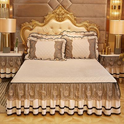 Wedding Four-piece Kit Bedding Set with Easy Care Fade-Free Embroidery Lace Bed Skirt
