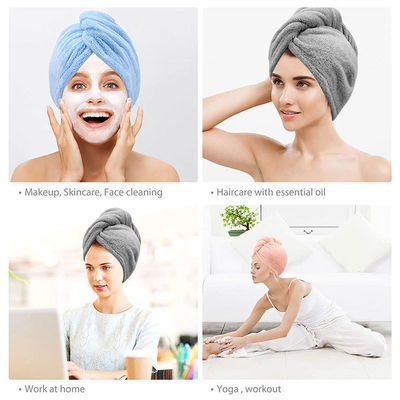 Custom Design Pure Color Microfiber Coral Fleece Dry Hair Hat for Quick-drying Hair Towel