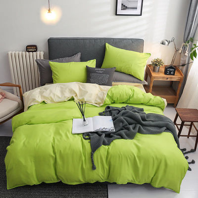 Contrast Color 4 Pcs Microfiber Bedding Set Solid Green Duvet Cover for King Size Bed