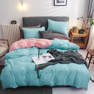 Contrast Color 4 Pcs Microfiber Bedding Set Solid Green Duvet Cover for King Size Bed