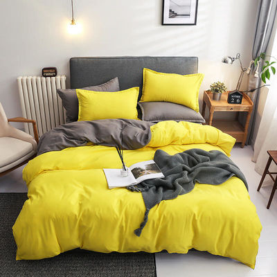 Contrast Color 4 Pcs Microfiber Bedding Set Solid Green Duvet Cover for King Size Bed