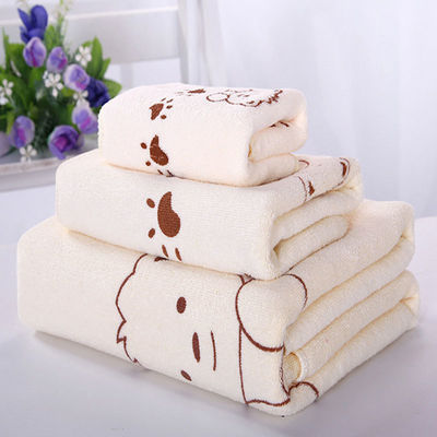 Home/Hotel Coral Fleece Soft Towel Set Microfiber Bear Print Bath Towel Three-piece Set