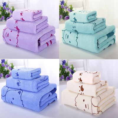 Home/Hotel Coral Fleece Soft Towel Set Microfiber Bear Print Bath Towel Three-piece Set